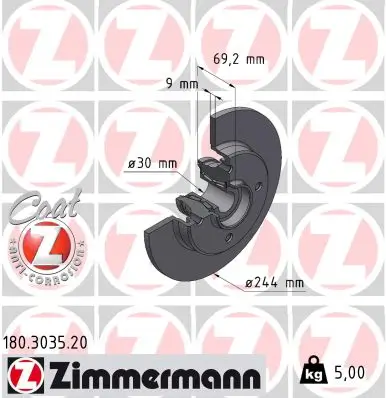 Bremsscheibe ZIMMERMANN 180.3035.20 Bild Bremsscheibe ZIMMERMANN 180.3035.20