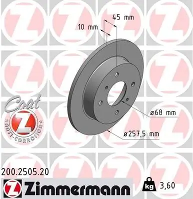 Bremsscheibe Hinterachse ZIMMERMANN 200.2505.20 Bild Bremsscheibe Hinterachse ZIMMERMANN 200.2505.20