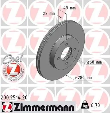 Bremsscheibe ZIMMERMANN 200.2514.20 Bild Bremsscheibe ZIMMERMANN 200.2514.20