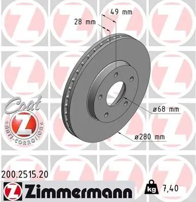 Bremsscheibe Vorderachse ZIMMERMANN 200.2515.20 Bild Bremsscheibe Vorderachse ZIMMERMANN 200.2515.20