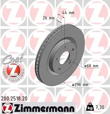 Bremsscheibe Vorderachse ZIMMERMANN 200.2518.20 Bild Bremsscheibe Vorderachse ZIMMERMANN 200.2518.20