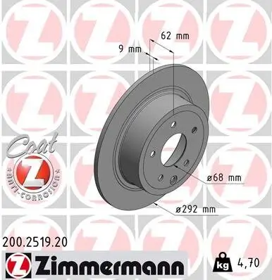 Bremsscheibe ZIMMERMANN 200.2519.20 Bild Bremsscheibe ZIMMERMANN 200.2519.20