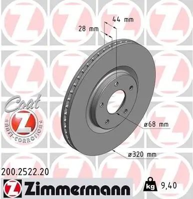 Bremsscheibe ZIMMERMANN 200.2522.20 Bild Bremsscheibe ZIMMERMANN 200.2522.20