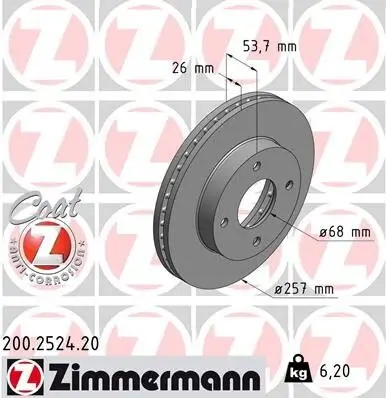 Bremsscheibe Vorderachse ZIMMERMANN 200.2524.20