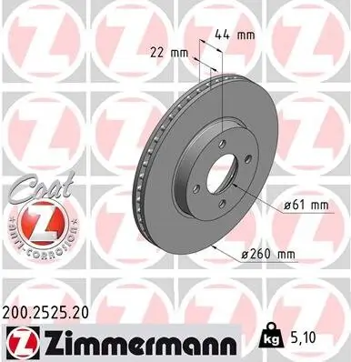 Bremsscheibe Vorderachse ZIMMERMANN 200.2525.20 Bild Bremsscheibe Vorderachse ZIMMERMANN 200.2525.20