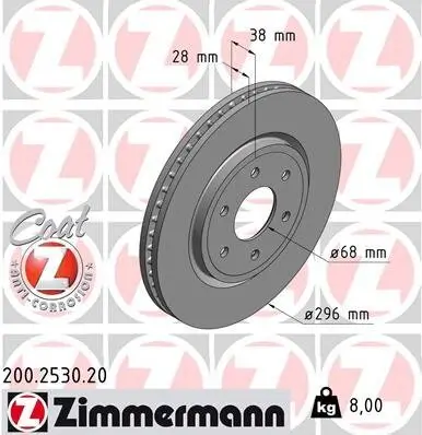 Bremsscheibe Vorderachse ZIMMERMANN 200.2530.20 Bild Bremsscheibe Vorderachse ZIMMERMANN 200.2530.20