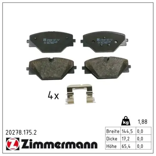 Bremsbelagsatz, Scheibenbremse Hinterachse ZIMMERMANN 20278.175.2 Bild Bremsbelagsatz, Scheibenbremse Hinterachse ZIMMERMANN 20278.175.2