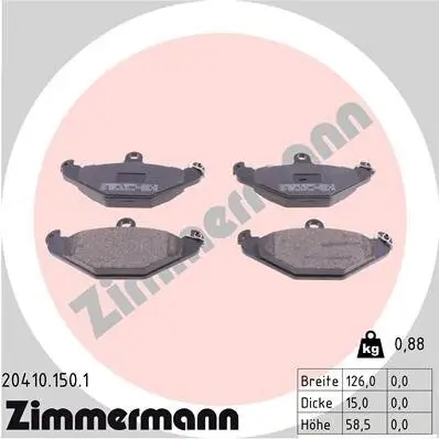 Bremsbelagsatz, Scheibenbremse Hinterachse ZIMMERMANN 20410.150.1 Bild Bremsbelagsatz, Scheibenbremse Hinterachse ZIMMERMANN 20410.150.1