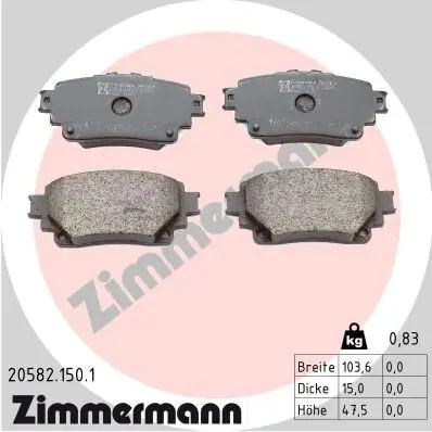 Bremsbelagsatz, Scheibenbremse ZIMMERMANN 20582.150.1 Bild Bremsbelagsatz, Scheibenbremse ZIMMERMANN 20582.150.1