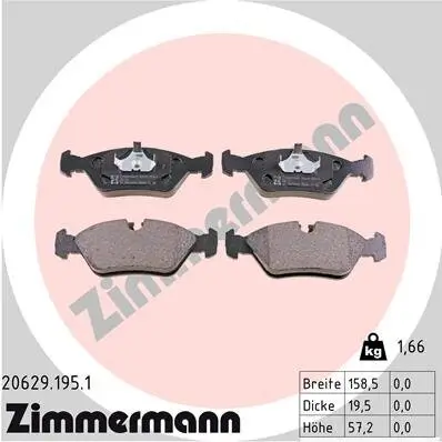 Bremsbelagsatz, Scheibenbremse ZIMMERMANN 20629.195.1 Bild Bremsbelagsatz, Scheibenbremse ZIMMERMANN 20629.195.1