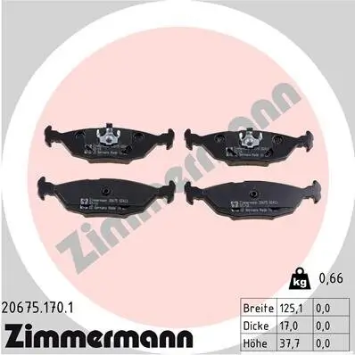 Bremsbelagsatz, Scheibenbremse Hinterachse ZIMMERMANN 20675.170.1 Bild Bremsbelagsatz, Scheibenbremse Hinterachse ZIMMERMANN 20675.170.1