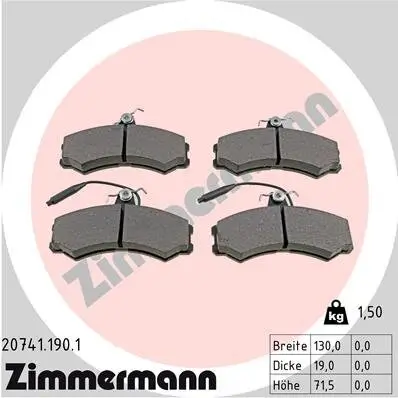 Bremsbelagsatz, Scheibenbremse Vorderachse ZIMMERMANN 20741.190.1 Bild Bremsbelagsatz, Scheibenbremse Vorderachse ZIMMERMANN 20741.190.1