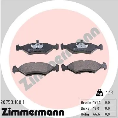 Bremsbelagsatz, Scheibenbremse ZIMMERMANN 20753.180.1 Bild Bremsbelagsatz, Scheibenbremse ZIMMERMANN 20753.180.1