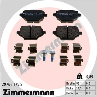 Bremsbelagsatz, Scheibenbremse Hinterachse ZIMMERMANN 20764.175.2 Bild Bremsbelagsatz, Scheibenbremse Hinterachse ZIMMERMANN 20764.175.2