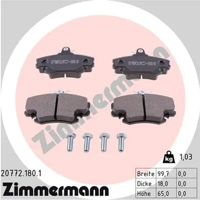 Bremsbelagsatz, Scheibenbremse ZIMMERMANN 20772.180.1 Bild Bremsbelagsatz, Scheibenbremse ZIMMERMANN 20772.180.1