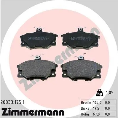 Bremsbelagsatz, Scheibenbremse ZIMMERMANN 20833.175.1 Bild Bremsbelagsatz, Scheibenbremse ZIMMERMANN 20833.175.1