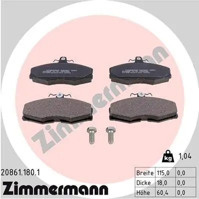 Bremsbelagsatz, Scheibenbremse Vorderachse ZIMMERMANN 20861.180.1 Bild Bremsbelagsatz, Scheibenbremse Vorderachse ZIMMERMANN 20861.180.1