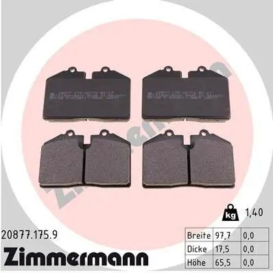 Bremsbelagsatz, Scheibenbremse ZIMMERMANN 20877.175.9 Bild Bremsbelagsatz, Scheibenbremse ZIMMERMANN 20877.175.9