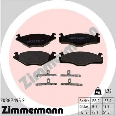 Bremsbelagsatz, Scheibenbremse Vorderachse ZIMMERMANN 20887.195.2 Bild Bremsbelagsatz, Scheibenbremse Vorderachse ZIMMERMANN 20887.195.2