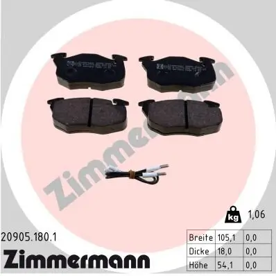 Bremsbelagsatz, Scheibenbremse Vorderachse ZIMMERMANN 20905.180.1 Bild Bremsbelagsatz, Scheibenbremse Vorderachse ZIMMERMANN 20905.180.1