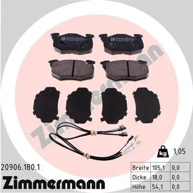 Bremsbelagsatz, Scheibenbremse Vorderachse ZIMMERMANN 20906.180.1 Bild Bremsbelagsatz, Scheibenbremse Vorderachse ZIMMERMANN 20906.180.1