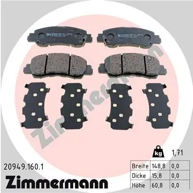 Bremsbelagsatz, Scheibenbremse Vorderachse ZIMMERMANN 20949.160.1