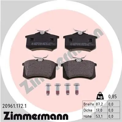 Bremsbelagsatz, Scheibenbremse ZIMMERMANN 20961.172.1