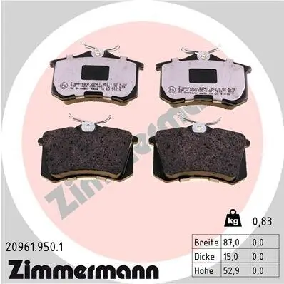 Bremsbelagsatz, Scheibenbremse Hinterachse ZIMMERMANN 20961.950.1 Bild Bremsbelagsatz, Scheibenbremse Hinterachse ZIMMERMANN 20961.950.1