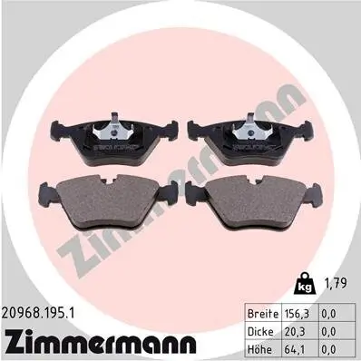 Bremsbelagsatz, Scheibenbremse Vorderachse ZIMMERMANN 20968.195.1 Bild Bremsbelagsatz, Scheibenbremse Vorderachse ZIMMERMANN 20968.195.1