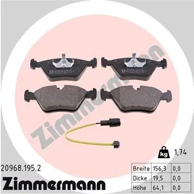 Bremsbelagsatz, Scheibenbremse Vorderachse ZIMMERMANN 20968.195.2 Bild Bremsbelagsatz, Scheibenbremse Vorderachse ZIMMERMANN 20968.195.2