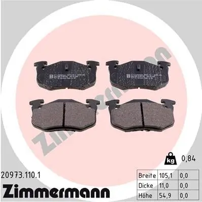 Bremsbelagsatz, Scheibenbremse ZIMMERMANN 20973.110.1 Bild Bremsbelagsatz, Scheibenbremse ZIMMERMANN 20973.110.1