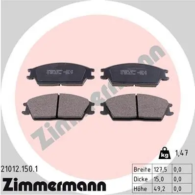 Bremsbelagsatz, Scheibenbremse ZIMMERMANN 21012.150.1 Bild Bremsbelagsatz, Scheibenbremse ZIMMERMANN 21012.150.1