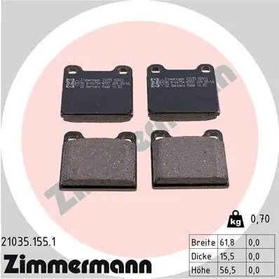 Bremsbelagsatz, Scheibenbremse Hinterachse ZIMMERMANN 21035.155.1 Bild Bremsbelagsatz, Scheibenbremse Hinterachse ZIMMERMANN 21035.155.1