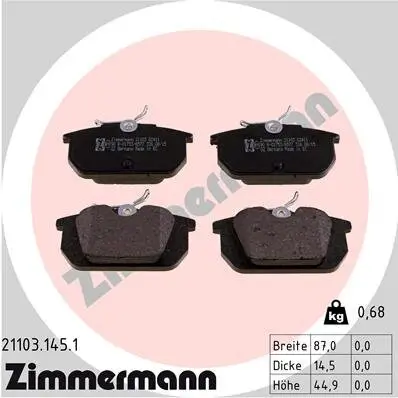 Bremsbelagsatz, Scheibenbremse ZIMMERMANN 21103.145.1 Bild Bremsbelagsatz, Scheibenbremse ZIMMERMANN 21103.145.1