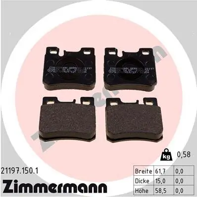 Bremsbelagsatz, Scheibenbremse Hinterachse ZIMMERMANN 21197.150.1 Bild Bremsbelagsatz, Scheibenbremse Hinterachse ZIMMERMANN 21197.150.1