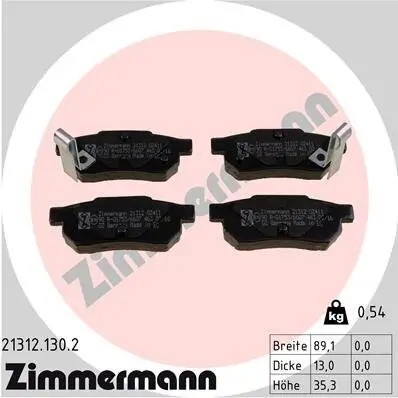 Bremsbelagsatz, Scheibenbremse Hinterachse ZIMMERMANN 21312.130.2 Bild Bremsbelagsatz, Scheibenbremse Hinterachse ZIMMERMANN 21312.130.2