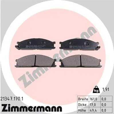 Bremsbelagsatz, Scheibenbremse Vorderachse ZIMMERMANN 21347.170.1 Bild Bremsbelagsatz, Scheibenbremse Vorderachse ZIMMERMANN 21347.170.1