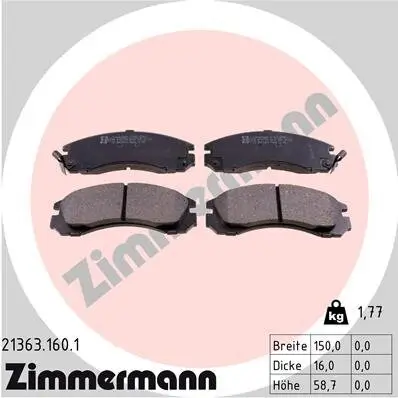 Bremsbelagsatz, Scheibenbremse Vorderachse ZIMMERMANN 21363.160.1 Bild Bremsbelagsatz, Scheibenbremse Vorderachse ZIMMERMANN 21363.160.1