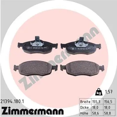 Bremsbelagsatz, Scheibenbremse Vorderachse ZIMMERMANN 21394.180.1 Bild Bremsbelagsatz, Scheibenbremse Vorderachse ZIMMERMANN 21394.180.1