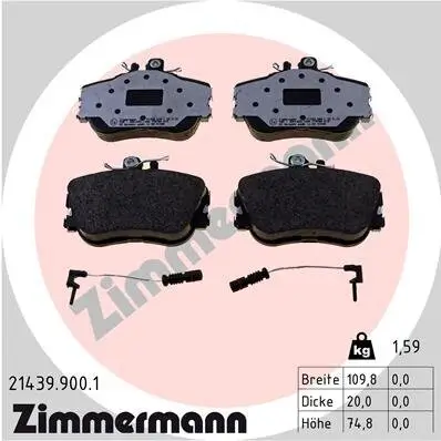 Bremsbelagsatz, Scheibenbremse Vorderachse ZIMMERMANN 21439.900.1 Bild Bremsbelagsatz, Scheibenbremse Vorderachse ZIMMERMANN 21439.900.1
