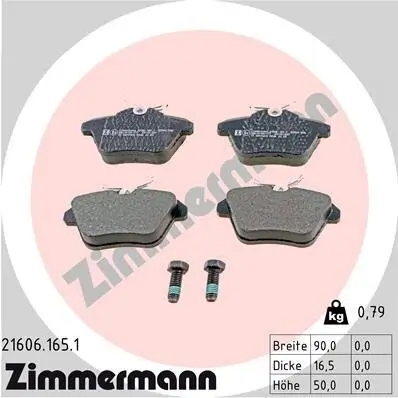 Bremsbelagsatz, Scheibenbremse ZIMMERMANN 21606.165.1 Bild Bremsbelagsatz, Scheibenbremse ZIMMERMANN 21606.165.1