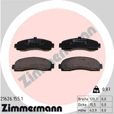 Bremsbelagsatz, Scheibenbremse ZIMMERMANN 21626.155.1 Bild Bremsbelagsatz, Scheibenbremse ZIMMERMANN 21626.155.1