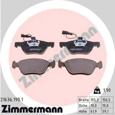 Bremsbelagsatz, Scheibenbremse Vorderachse ZIMMERMANN 21636.190.1 Bild Bremsbelagsatz, Scheibenbremse Vorderachse ZIMMERMANN 21636.190.1