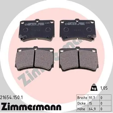 Bremsbelagsatz, Scheibenbremse Vorderachse ZIMMERMANN 21654.150.1 Bild Bremsbelagsatz, Scheibenbremse Vorderachse ZIMMERMANN 21654.150.1