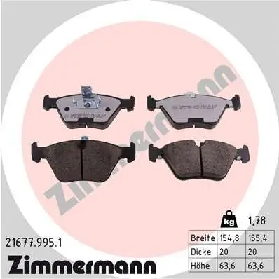 Bremsbelagsatz, Scheibenbremse Vorderachse ZIMMERMANN 21677.995.1 Bild Bremsbelagsatz, Scheibenbremse Vorderachse ZIMMERMANN 21677.995.1