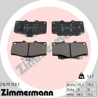 Bremsbelagsatz, Scheibenbremse Vorderachse ZIMMERMANN 21679.150.1 Bild Bremsbelagsatz, Scheibenbremse Vorderachse ZIMMERMANN 21679.150.1