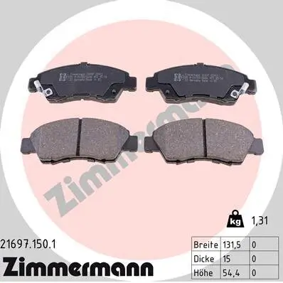 Bremsbelagsatz, Scheibenbremse Vorderachse ZIMMERMANN 21697.150.1 Bild Bremsbelagsatz, Scheibenbremse Vorderachse ZIMMERMANN 21697.150.1