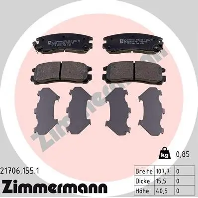 Bremsbelagsatz, Scheibenbremse ZIMMERMANN 21706.155.1 Bild Bremsbelagsatz, Scheibenbremse ZIMMERMANN 21706.155.1