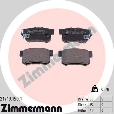 Bremsbelagsatz, Scheibenbremse Hinterachse ZIMMERMANN 21719.150.1 Bild Bremsbelagsatz, Scheibenbremse Hinterachse ZIMMERMANN 21719.150.1