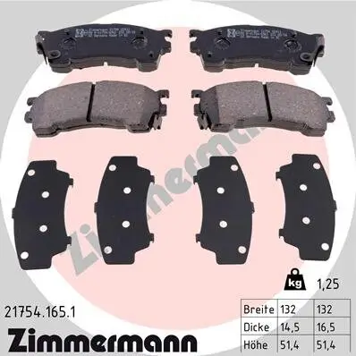 Bremsbelagsatz, Scheibenbremse ZIMMERMANN 21754.165.1 Bild Bremsbelagsatz, Scheibenbremse ZIMMERMANN 21754.165.1